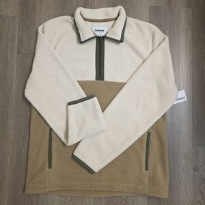 Sonoma Mens Arctic Fleece Half Zip Pullover Colorblock Oat Tan Size M‎